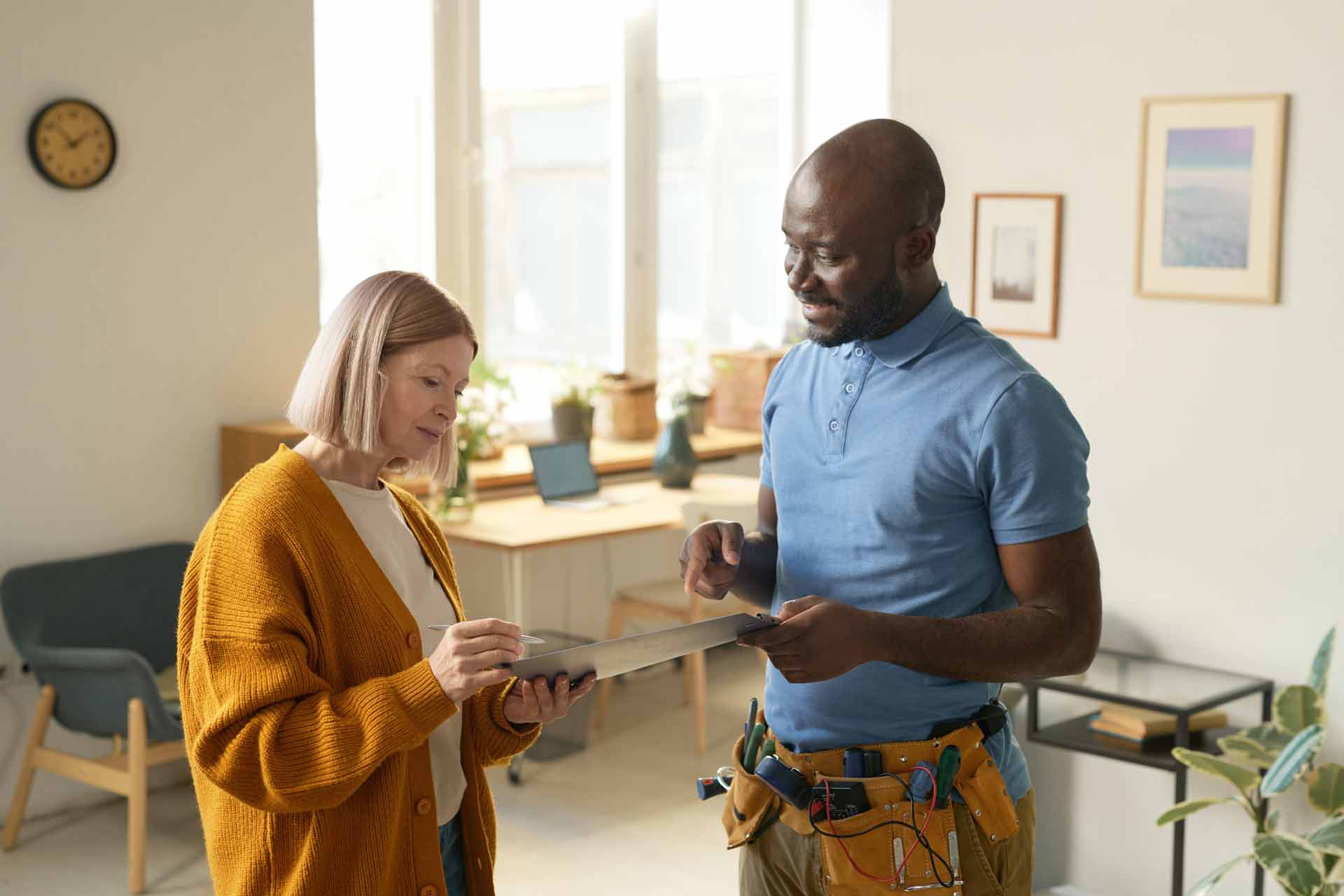 Senior couple discussing bills at home